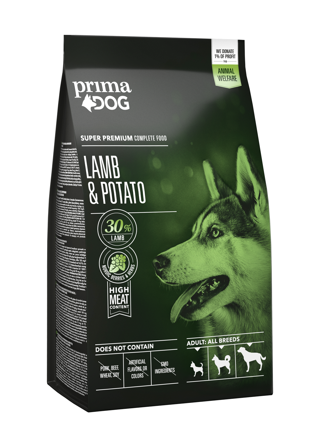 מזון סופר פרימיום מקצועי לכלב בוגר כבש ותפוחי אדמה פרימה דוג Prima Dog   12 kg